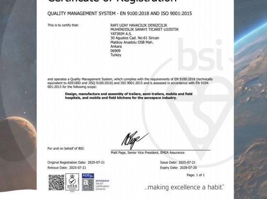 Rafi Uzay Havacılık’tan Gurur Verici Başarı: AS 9100 Sertifikası!