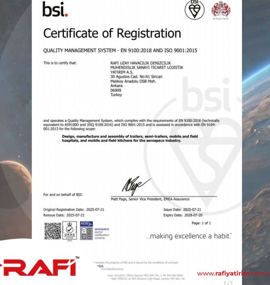 Rafi Uzay Havacılık’tan Gurur Verici Başarı: AS 9100 Sertifikası!
